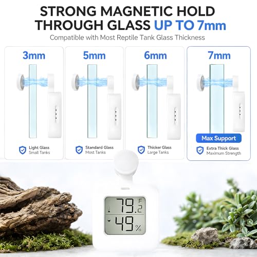 Magnetic Reptile Thermometer Hygrometer,Large Screen °F/°C Digital Temp&Humidity Gauge for Terrarium Tank Enclosure,for Gecko,Bearded Dragon,Snake,Tortoise,Hermit Crab,Jumping Spider (1 White) - color: 1 White