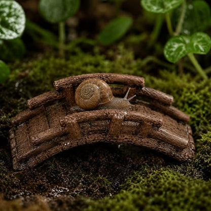 Pet Snail Hideout and Climbing Bridge Set for Terrarium Habitat Decor (Hideout) | Low-Profile Bark-Style Hideout and 17 cm Bridge for Natural Resting and Crawling Routes