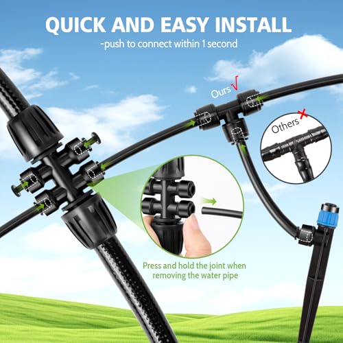 230FT New Quick-Connect Drip Irrigation System Kit, Automatic Garden Watering Misting System for Greenhouse, Yard, Lawn, Plant with 1/2 inch Hose 1/4 inch Distribution Tubing and Accessories - size: 33FT 1/2''Main tube+197FT 1/4'' tube
