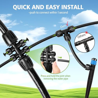 230FT New Quick-Connect Drip Irrigation System Kit, Automatic Garden Watering Misting System for Greenhouse, Yard, Lawn, Plant with 1/2 inch Hose 1/4 inch Distribution Tubing and Accessories - size: 33FT 1/2''Main tube+197FT 1/4'' tube