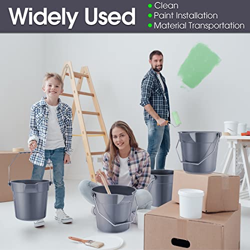Didaey 6 Pcs 2.5 Gallon Bucket for Cleaning Plastic Heavy Duty Clean Bucket with Handle and Spout Industrial Storage Container(Grey)