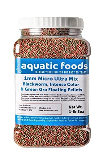 1mm Ultra Mix Floating Pellets for All Tropical Fish.... 1-lb 8oz Med Jar | 1mm Blackworm, Intense Red & Green Gro Floating Pellets For Discus, Cichlids, All Tropicals, Baby Koi and Pond Fish - size: 1.5 Pound (Pack of 1)