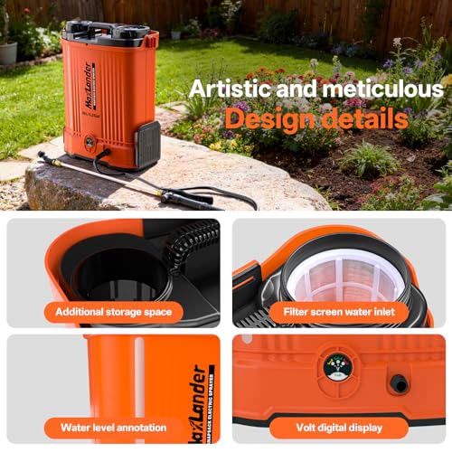Maxlander 4.2 Gal Battery Powered Backpack Sprayer with 2 x 2.0Ah Battery | 90 Psi Adjustable Pressure, 6 Spray Nozzles, Reach Over 17 Feet, 2 Hours Runtimes, Waist Support