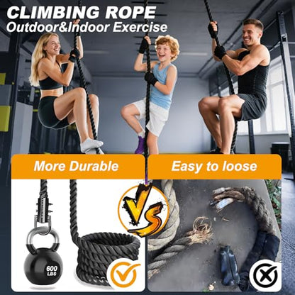 Climbing Rope Gym Workout - 1.5 Inch Dia 10FT 15FT 20FT 25FT 30FT 35FT 40FT 50FT Heavy Duty Work Out Rope Exercise Climbing Ropes for Adults Kids Fitness & Strength Training Outdoor & Indoor - Black - style: 1.18 Inch-10ft