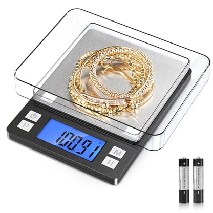 BOMATA 0.01g High Precision Jewelry Scale, 1000g Digital Gram Scale, Black | Small & Portable Design with Hold, Tare & Counting Function, Precise for Gold, Bullion, Coins, Gemstones & Crafts - color: Black