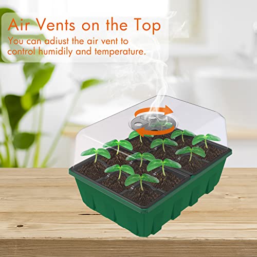 Gardzen 10 Pack Seed Starter Trays with Dome and Green Base 120 Cell | Garden Propagator Kit with Black Trays, 6.6"x4.5" Cells for Seed Germination, Seedlings and Indoor Plant Growing - size: 12-Cell Black 10-Pack