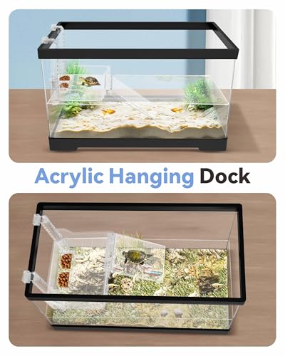 GOZILLA Turtle Basking Platform with Feeding Tray & Adjustable Ramp,Anit-Slip,Durable,Height Adjustable Hanging Platform.Acrylic Turtle Dock for Small Turtles, Reptiles and Aquatic Pets. (Large Kit) - size: Large