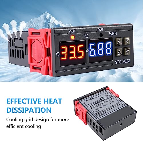 STC-3028 24V Temperature & Humidity Controller with Integrated Sensor, Dual Digital Display Thermometer Hygrometer, Incubator Controller - size: 24V