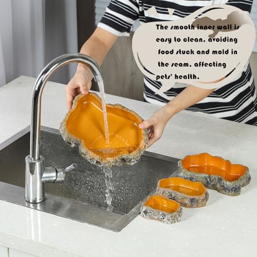 IBWell 4 Inch Reptile Food Dish Escape Proof Reptile Feeding Dish Resin Reptile Water Food Bowl for Bearded Dragon Chameleon Frog Snake Turtle Leopard Gecko - size: 4"