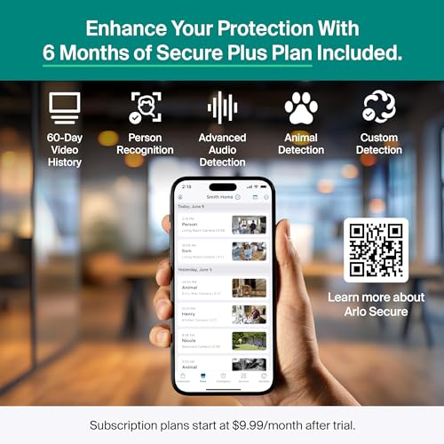 Arlo Essential Indoor Pan Tilt Zoom Security Camera 2K - 1-Cam + 6 Mo Plan | 360° pan & 180° tilt; 2K pet camera; Auto motion tracking; Animal detection; Animated preview; 6-mo Secure plan incl. - size: 1 Camera - White, style: 6 Months Secure Plan