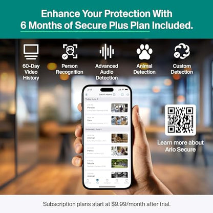 Arlo Essential Indoor Pan Tilt Zoom Security Camera 2K - 1-Cam + 6 Mo Plan | 360° pan & 180° tilt; 2K pet camera; Auto motion tracking; Animal detection; Animated preview; 6-mo Secure plan incl. - size: 1 Camera - White, style: 6 Months Secure Plan