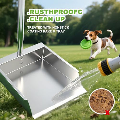 Pooper Scooper for Large Dogs,Dog Pooper Scooper Heavy Duty Long Handle Metal Tray Rake Shovel Set,Extremely Durable Metal Stainless Steel Dustpan for No Bending Clean Up Yard Grass.