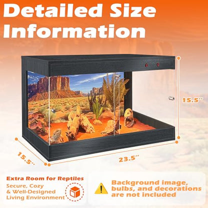 ROYXEN Reptile Tank, 30 Gallons Reptile Enclosure with Lockable Design, Tempered Glass Bearded Dragon Tank for Lizard Habitat, Soild Wood Built-in Sockets (Black, 24"x16"x15.5") - color: Black, size: 24"x16"x15.5"