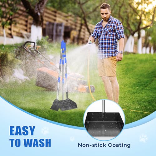 Larger Pooper Scooper Dog Pooper Scooper for Large Medium Small Dogs Heavy Duty Stainless Steel with Long Handle Tray Rake Shovel for Yard - color: 1. Blue