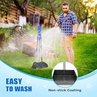 Larger Pooper Scooper Dog Pooper Scooper for Large Medium Small Dogs Heavy Duty Stainless Steel with Long Handle Tray Rake Shovel for Yard - color: 1. Blue