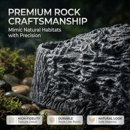 Extra Large Reptile Hide Cave, Resin Rock Habitat Decor, Basking Platform for Terrarium & Aquarium, Oversize Hideout for Bearded Dragons, Lizards, Snakes, Turtles (9.25" L x 8.07" W x 4.92" H)