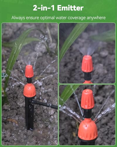 Pawfly 30 Pcs Drip Irrigation Emitters for 1/4" Tubing, 2-in-1 Irrigation Drippers with Misting Nozzles & 8-Stream Sprinklers, Drip Irrigation Parts with Stake & Adjustable 360 Degree Water Flow - size: 30pcs Misting+Spraying Drippers