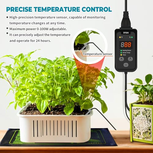 SYSAI Digital Thermostat Controller for Reptile Tank & Heat Mat, Seed Germination, Breeding & Home Brewing, 1A 100W, High Accuracy °F/°C Probe, 60-94°F