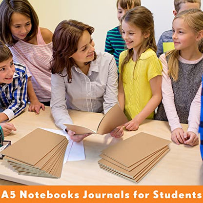 100 Pcs Journals Notebooks Bulk - Kraft Softcover A5 Small Notebooks 5.5 Inch x 8.3 Inch Notepads with 60 Page 30 Sheet for Writing Sketch Travel Office Supplies(Brown,Unlined) - color: Brown, style: Unlined