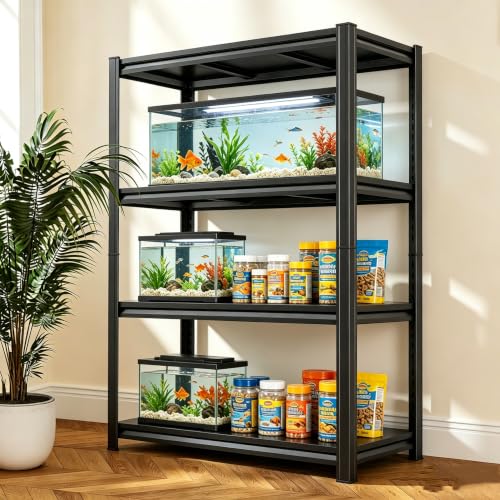 Aquarium Stand Fish Tank Stand 1600LBS Metal Shelving Adjustable Heavy Duty Storage Shelves Display Shelves Utility Shelf for Turtle Tank, Reptile Terrarium, 54" H×45.28" W×19.69" D, Black - size: 54" H×45.28" W×19.69" D