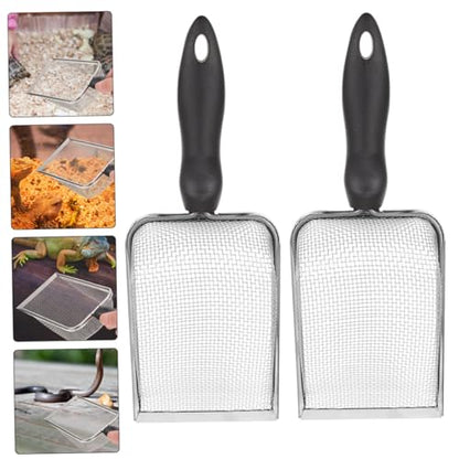 2Pcs Reptile Litter Scoop Fine Mesh Shovel for Easy Cleanup of Tortoise Lizard Gecko Waste Terrariums and Aquariums Durable and Comfortable Handle