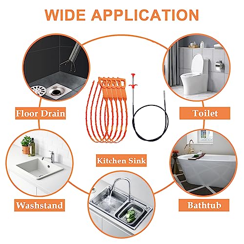SDTC Tech 6-Pack Drain Snake Kit for Sewer Toilet Kitchen Sink Bathroom Tub | 6-Pack 64 Inch Snake Drain Cleaner and 20 Inch Hair Clog Remover Flexible Spring Pipeline Claw Hook Retriever - color: 5pcs 20inch+ 1pcs 64inch