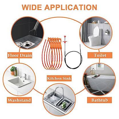 SDTC Tech 6-Pack Drain Snake Kit for Sewer Toilet Kitchen Sink Bathroom Tub | 6-Pack 64 Inch Snake Drain Cleaner and 20 Inch Hair Clog Remover Flexible Spring Pipeline Claw Hook Retriever - color: 5pcs 20inch+ 1pcs 64inch