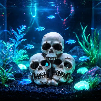 Resin Skull Aquarium Ornament, Hide Cave for Fish & Reptile Tank | Hide house for betta fish and reptiles to play, spacious resting cave, Halloween decor for aquarium and reptile tank