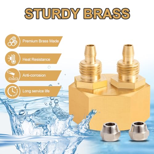 2 Pack Garden Hose Adapter, Solid Brass Standard 3/4" Female Thread to 1/4" Dual Tube Adapter for Water Hose,Convert 3/4" Garden Hose to 1/4" Tube - size: 2 Sets 3/4" to Dual 1/4" Adapter