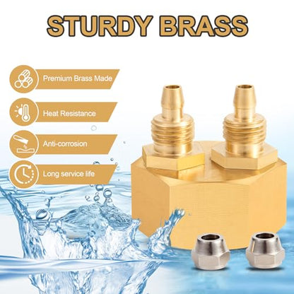 2 Pack Garden Hose Adapter, Solid Brass Standard 3/4" Female Thread to 1/4" Dual Tube Adapter for Water Hose,Convert 3/4" Garden Hose to 1/4" Tube - size: 2 Sets 3/4" to Dual 1/4" Adapter