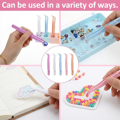 15Pcs Plastic Tweezers for Crafting, 4.5 Inch Sticker Tweezers for Dried Flowers, Rhinestone Tweezer for Jewelry Making, Beading Project