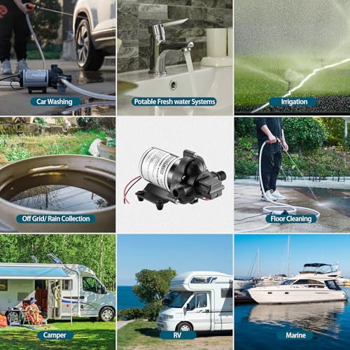 RV Pump, 12V Self-priming RV Water Pressure Pump 4.0GPM 45PSI with Pressure Switch, for RV Marine Camping Yacht Garden, 12Volt DC Fresh Water Pumps RV Water Pump 2088-554-144 Replacement - color: White02