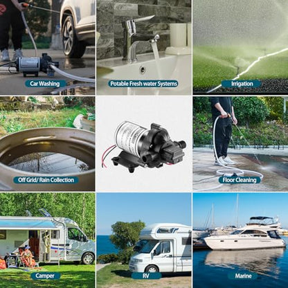 RV Pump, 12V Self-priming RV Water Pressure Pump 4.0GPM 45PSI with Pressure Switch, for RV Marine Camping Yacht Garden, 12Volt DC Fresh Water Pumps RV Water Pump 2088-554-144 Replacement - color: White02