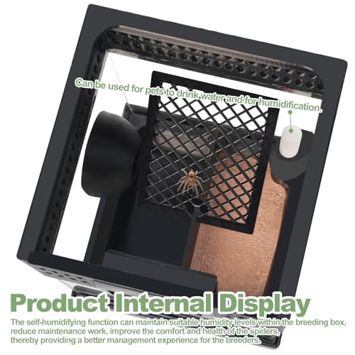 Pre-Assembled Jumping Spider Enclosure,Spider Enclosure with Thermometer and Self-Humidifying Device,Insect Terrarium with All-Side Ventilation, Praying Mantis Habitat,Includes a Hideout.