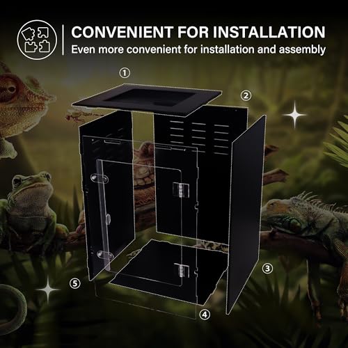 12x12x18 PVC Reptile Terrarium for Crested Gecko and Small Pets | 12x12x18 reptile habitat, three light-blocking sides, clear acrylic front, lockable lid, for crested gecko and small lizards - size: 12"12"18"