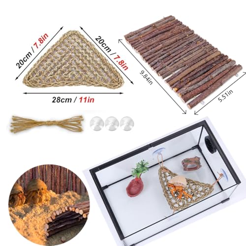 Adullpony Bearded Dragon Tank Accessories Set: Reptile Habitat Decor with Climbing Hammock Toys, Natural Wood Hideout for Hermit Crab, Lizard, Leopard Gecko,Crested,Tortoise, Snake