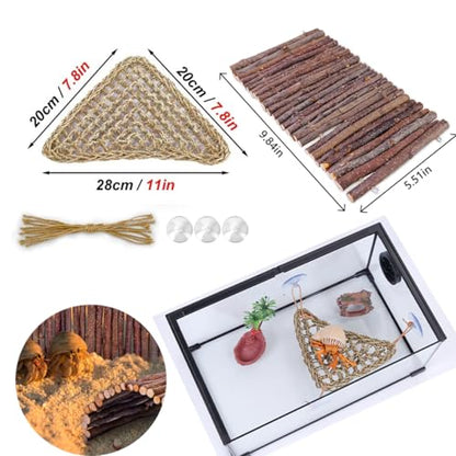 Adullpony Bearded Dragon Tank Accessories Set: Reptile Habitat Decor with Climbing Hammock Toys, Natural Wood Hideout for Hermit Crab, Lizard, Leopard Gecko,Crested,Tortoise, Snake