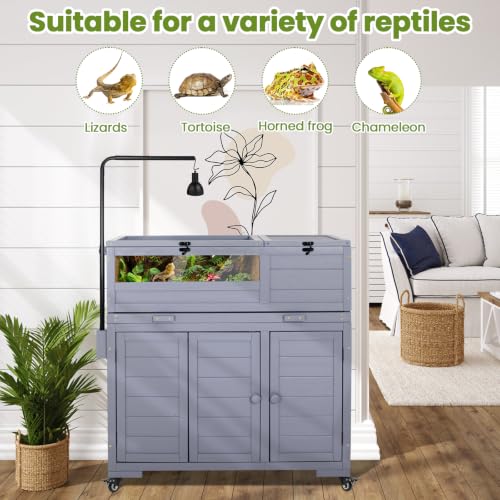 Agitree Premium Reptile Habitat Enclosure, Light Gray | For Tortoises, and Lizards, Adjustable Lighting, 360° Wheels, Easy-Clean Design, Secure Ventilation