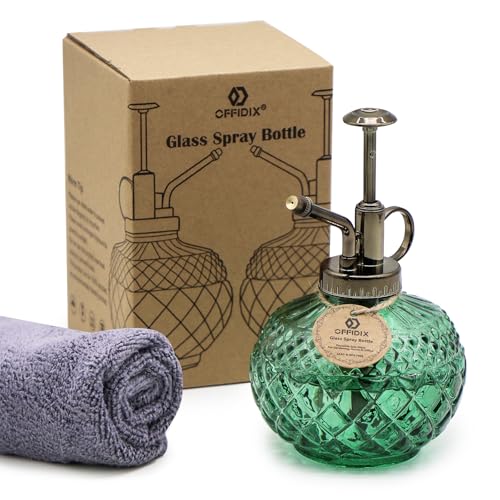 Glass Plant Mister Indoor Green Small Fine Mist Spray Bottle 10 OZ | ﻿ Vintage Spray Bottles, Misters Mini Watering Can Glass Sprayer Misting for Garden Plants Indoor Outdoor Decor Cleaning ﻿ - color: A-dark Green