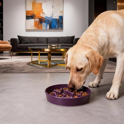 Ceramic Slow Feeder Dog Bowls, Ceramic Slow Feeder Maze Dog Food Bowl, Slow Eating Dog Bowl and Slow Feeder Dog Bowl Anti-Choking for Daily Pet Feeding （Purple Bone） - color: Purple Bone