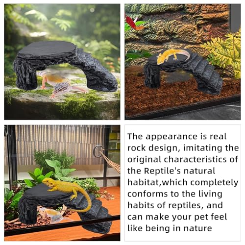 Reptile Basking Platform Crested Gecko Hide Leopard Gecko Tank Accessories | 4.72"×3.94"×1.57",Resin,with a rock platform,Box packaging,Turtle habitat accessories,for Turtle Lizard Leopard Crested Gecko - style: style 1