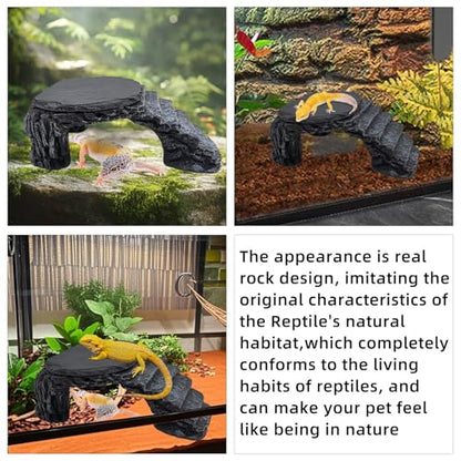 Reptile Basking Platform Crested Gecko Hide Leopard Gecko Tank Accessories | 4.72"×3.94"×1.57",Resin,with a rock platform,Box packaging,Turtle habitat accessories,for Turtle Lizard Leopard Crested Gecko - style: style 1