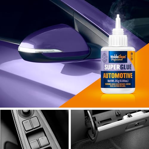 WoldoClean Super Glue for Cars and Trucks 25g - Heavy Duty Automotive Adhesive for Interior Exterior Trim, Emblems, Badges, Bumpers, Decals, Heat Resistant, Waterproof for Plastic, Rubber, Metal