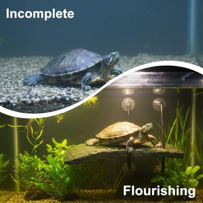 Turtles Basking Platform, Adjustable Floating Turtle Pier for Aquatic Tank, Resin Rock with Strong Suction Cups, Non Slip Surface, Reptile Ramp for Turtle Frog Newt Climbing, 11 x 4.7 in
