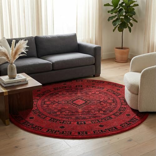 Unique Loom Tekke Collection Area Rug - Sheibani (5' Round, Red/ Black) - size: 5'3" (Round)