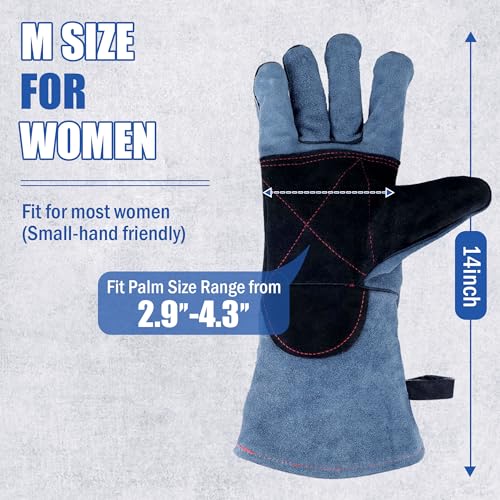 IC ICLOVER Animal Handling Gloves, Snake Bite Proof Gloves, Double Leather | Cat, Dog Training, Bird, Falconry, Snake Reptile Handling, Animal Control, Reinforced Palm Padded, Anti Bite Scratch Gloves - color: M -14inch