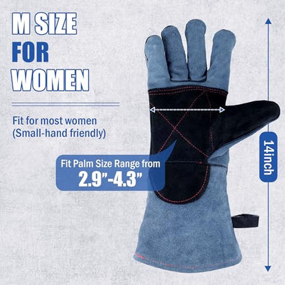 IC ICLOVER Animal Handling Gloves, Snake Bite Proof Gloves, Double Leather | Cat, Dog Training, Bird, Falconry, Snake Reptile Handling, Animal Control, Reinforced Palm Padded, Anti Bite Scratch Gloves - color: M -14inch