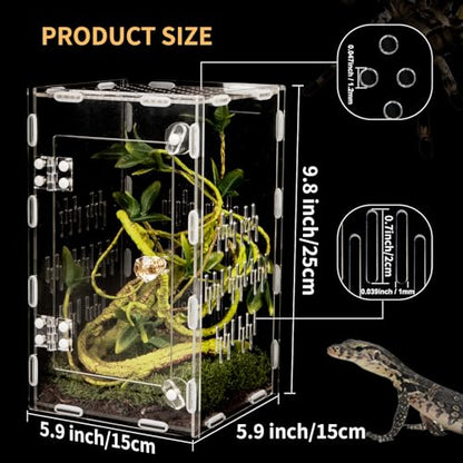 Acrylic Reptile Terrarium Easy Assembly, 360° Clear & Keep Pet Secure Design for Jumping Spiders, Tarantulas, Geckos Scratch-Resistant Large Ventilated Habitat Terrarium for Arachnids 9.8*5.9*5.9in - size: Medium-9.8*5.9*5.9in