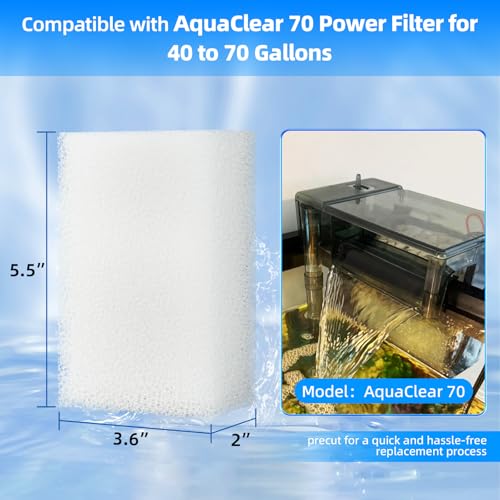 AQUANEAT 6-Pack Replacement Filter Sponge Pads, Aquarium Foam Insert Compatible with AquaClear 70, Fish Tank Filter Media - size: AC 70