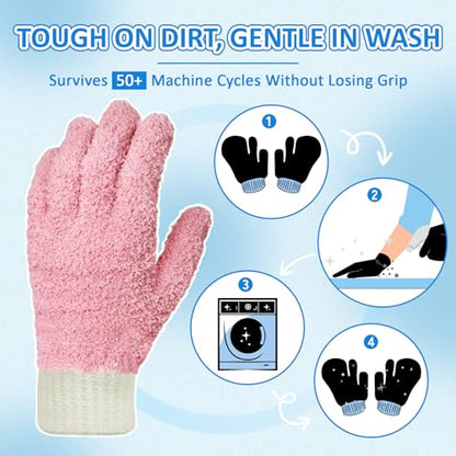 MIG4U Microfiber Dusting Gloves House Cleaning Glove for Blinds, Windows, Shutters, Furniture, and Car, Reusable Lint-Free Pink 2 Pairs S/M - color: Pink 2 Pairs, size: Small-Medium